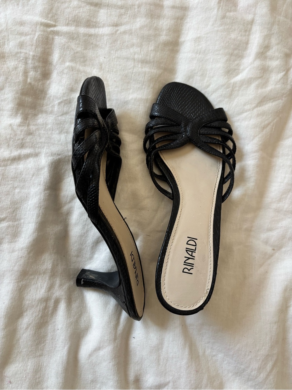 Rimaldi Black Strappy Mid-Heel Mules